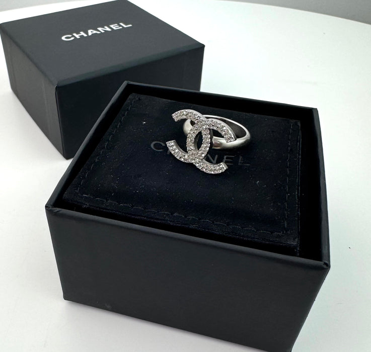 Chanel CC Silver Rhinestone Ring