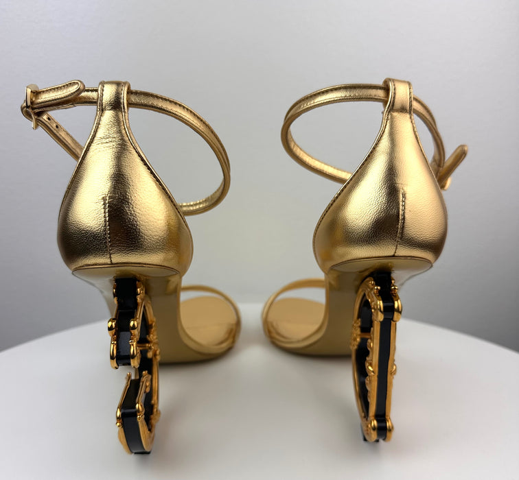 Dolce & Gabbana Gold Sandals with DG Baroque Heel