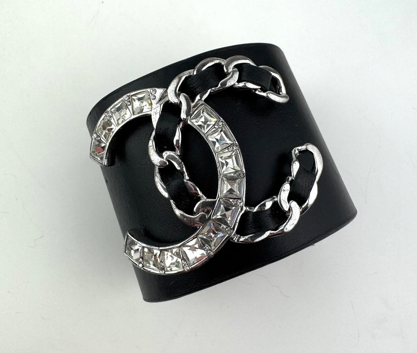 Chanel Lambskin Baguette Crystal CC Chain Cuff Bracelet black