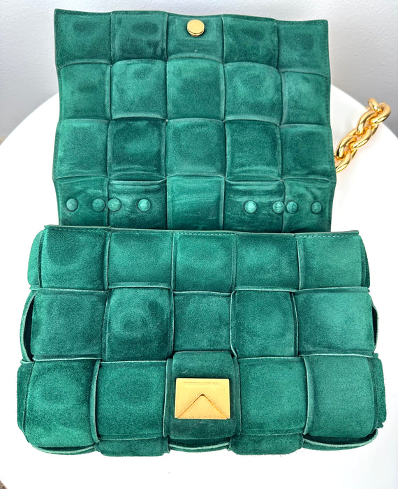 Bottega Veneta Chain Cassette Padded Suede Shoulder Bag Green