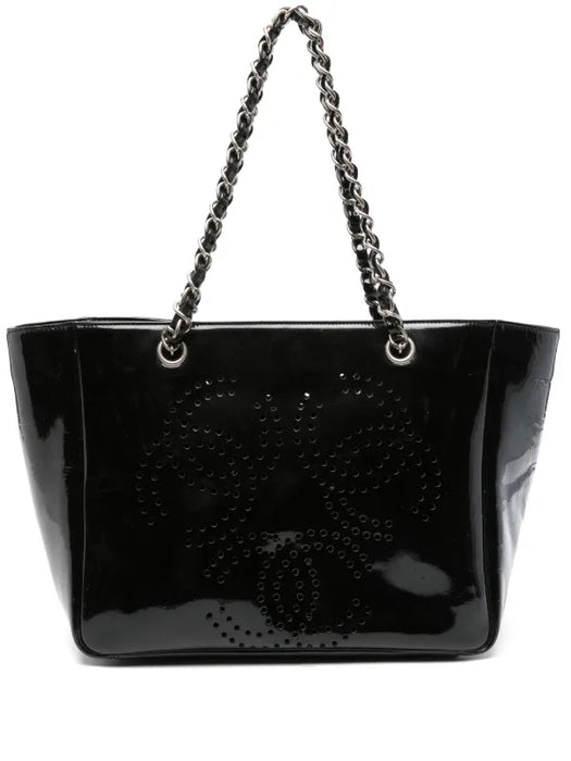 Chanel Perforated CC Logo Patent Leather Chain Handle Tote