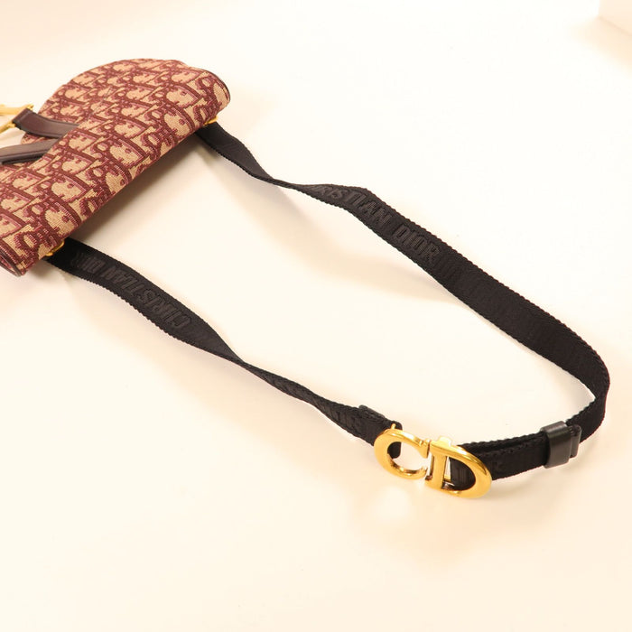 Dior Burgundy Oblique Canvas and Leather Saddle Belt Bag