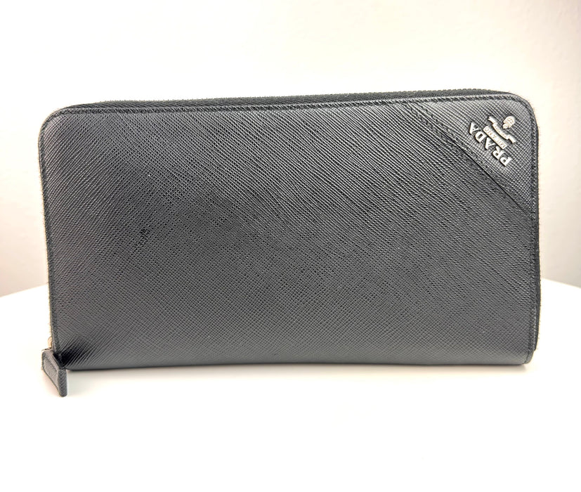 Prada Saffiano Leather Zippy Wallet Black