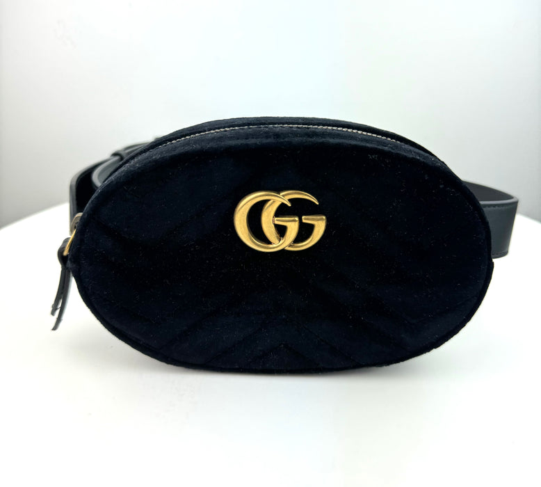 Gucci Marmont Small Velvet Belt Bag in Black