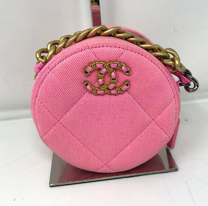 Chanel 19 Round Clutch with Chain Quilted Denim