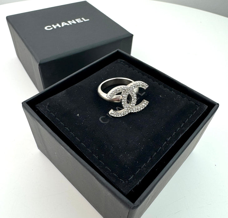 Chanel CC Silver Rhinestone Ring