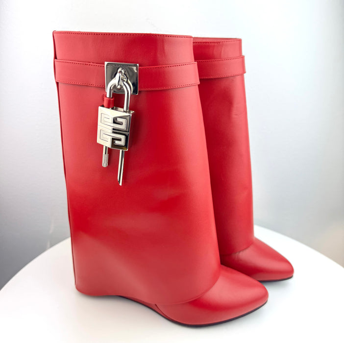 Givenchy Shark Lock Ankle Boots in Red Leather