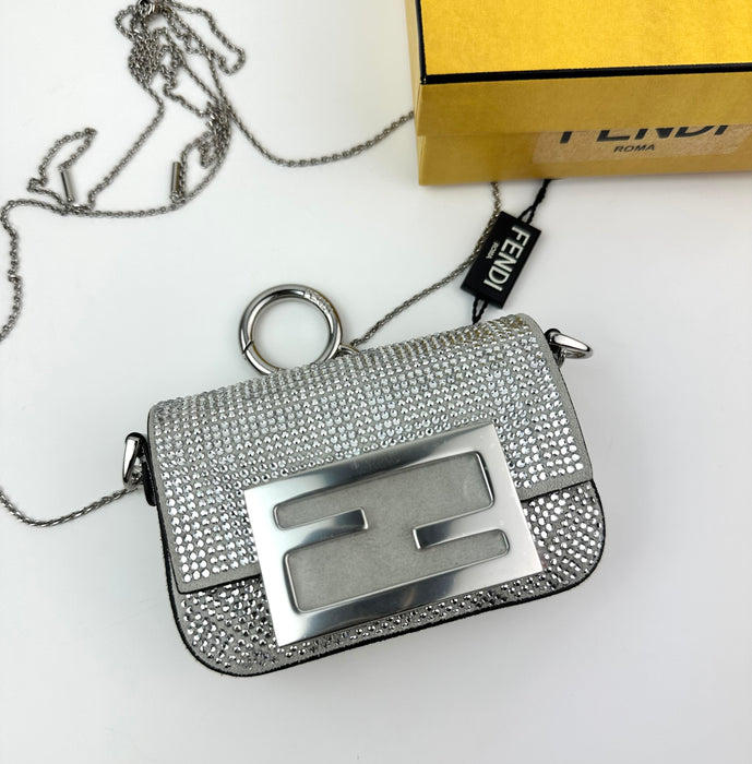 Fendi Nano Baguette Charm Silver crystals charm