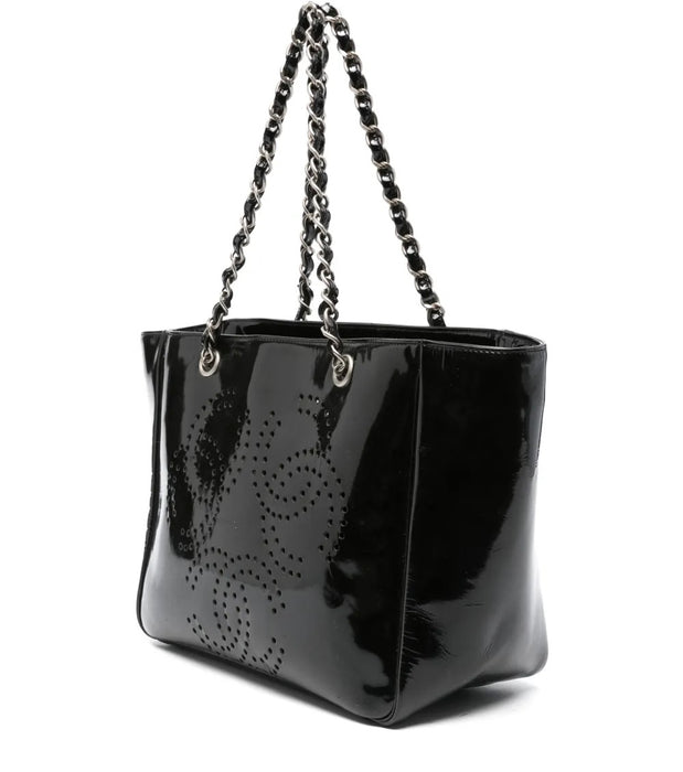 Chanel Perforated CC Logo Patent Leather Chain Handle Tote