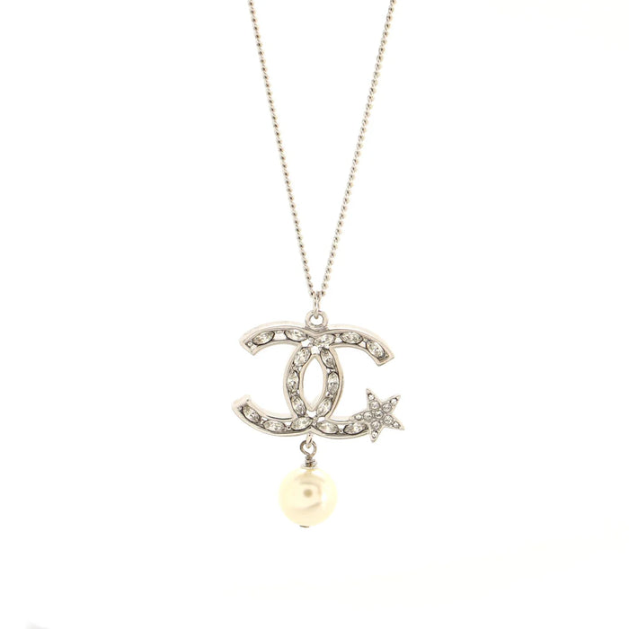 Chanel CC Star Pearl Drop Pendant Necklace
