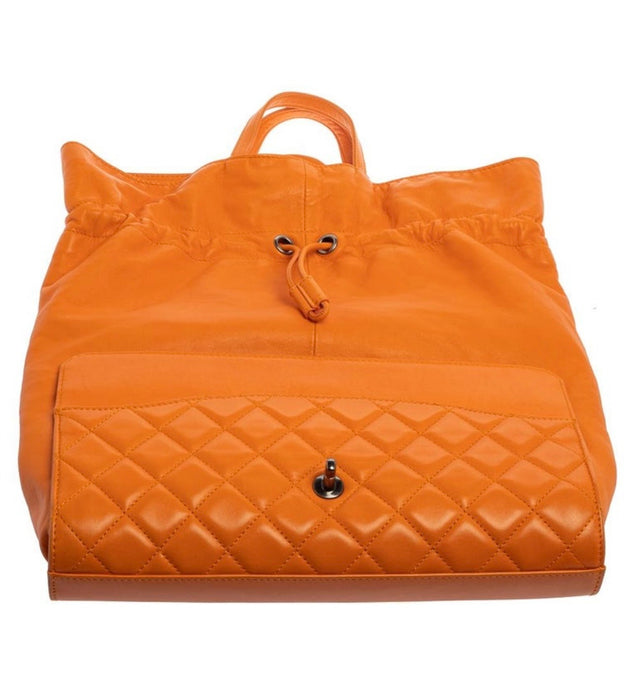 Chanel Orange Leather Grocery By Chanel Drawstring Flap Bag
