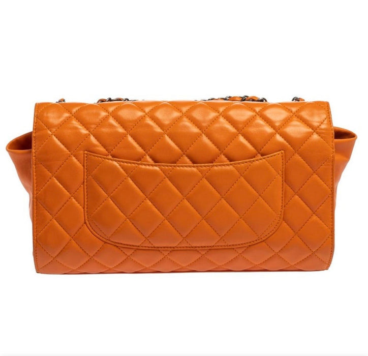 Chanel Orange Leather Grocery By Chanel Drawstring Flap Bag