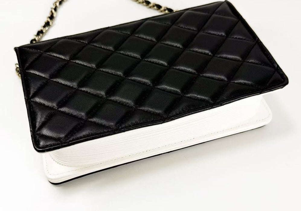 Chanel Lambskin Quilted Book Wallet On Chain WOC Black