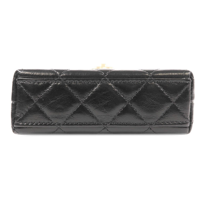 Chanel Shiny Aged Calfskin Quilted Mini Nano Kelly Shopper Black