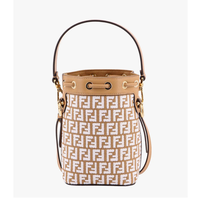 Fendi Mon Tresor Rafia Bucket Bag with Chenille FF Logo