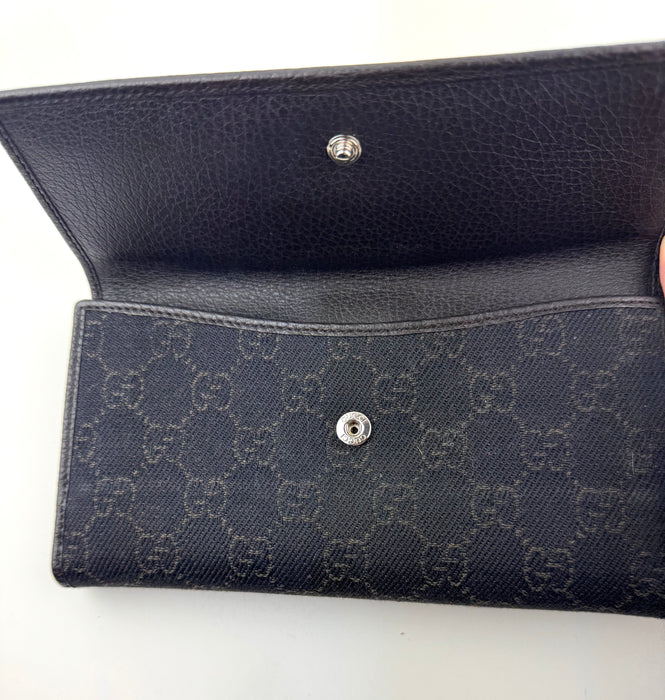 Gucci Black GG Canvas And Leather Interlocking G Continental Wallet