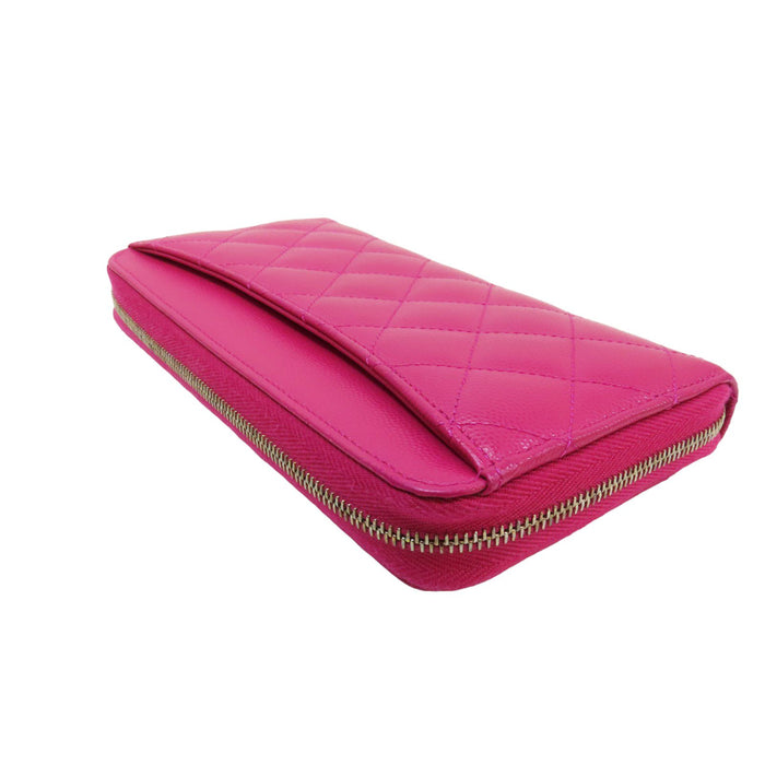 Chanel Caviar Zip Around Long Wallet Pink