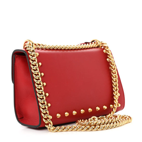 Gucci Calfskin Studded Small Padlock Shoulder Bag Hibiscus Red