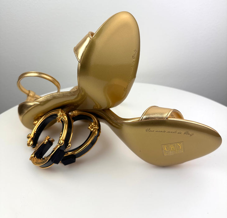 Dolce & Gabbana Gold Sandals with DG Baroque Heel