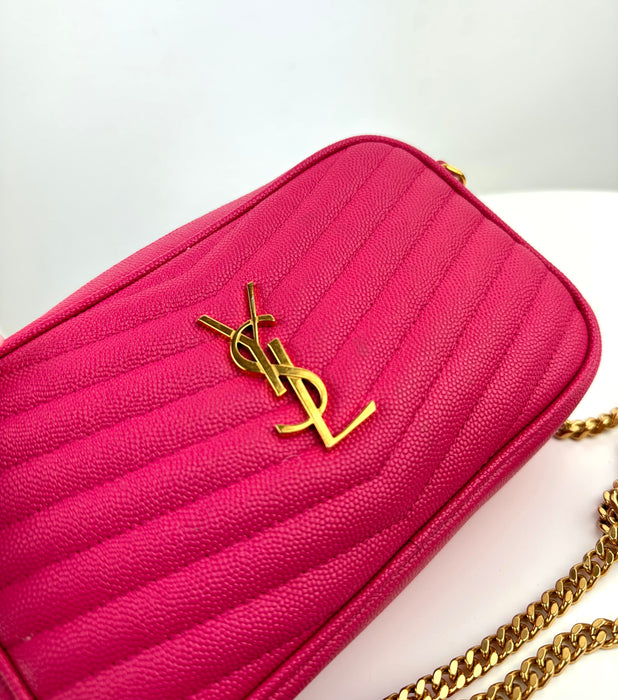 Saint laurent Mini Lou Quilted Leather Crossbody Bag Fuschia