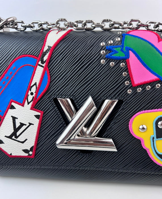 Louis Vuitton Epi Travel Stickers Twist Shoulder Bag MM Black