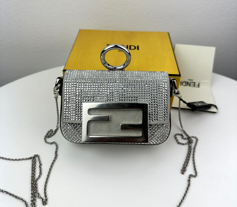 Fendi Nano Baguette Charm Silver crystals charm