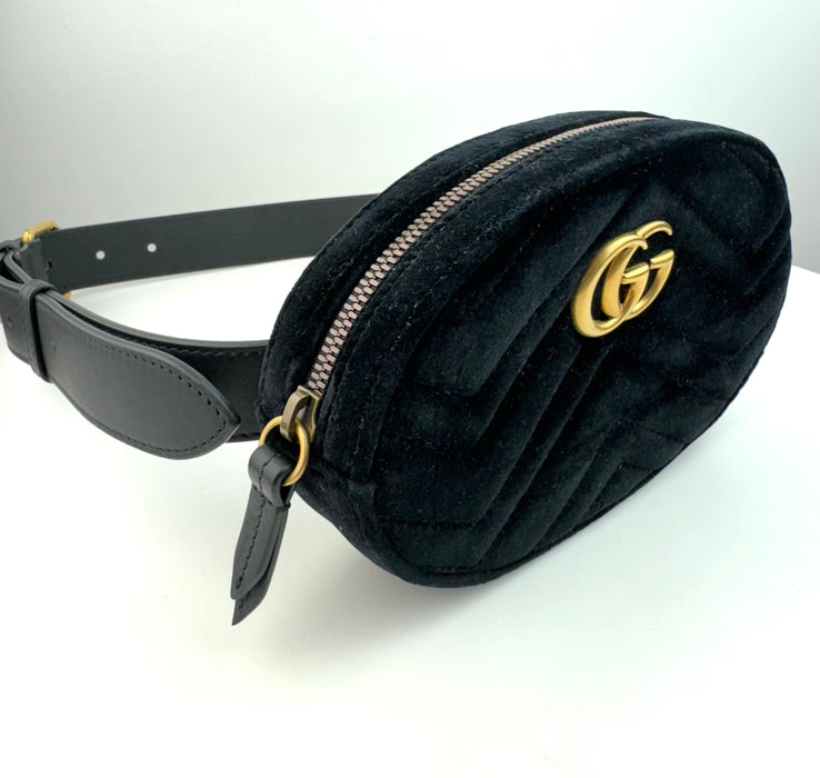 Gucci Marmont Small Velvet Belt Bag in Black