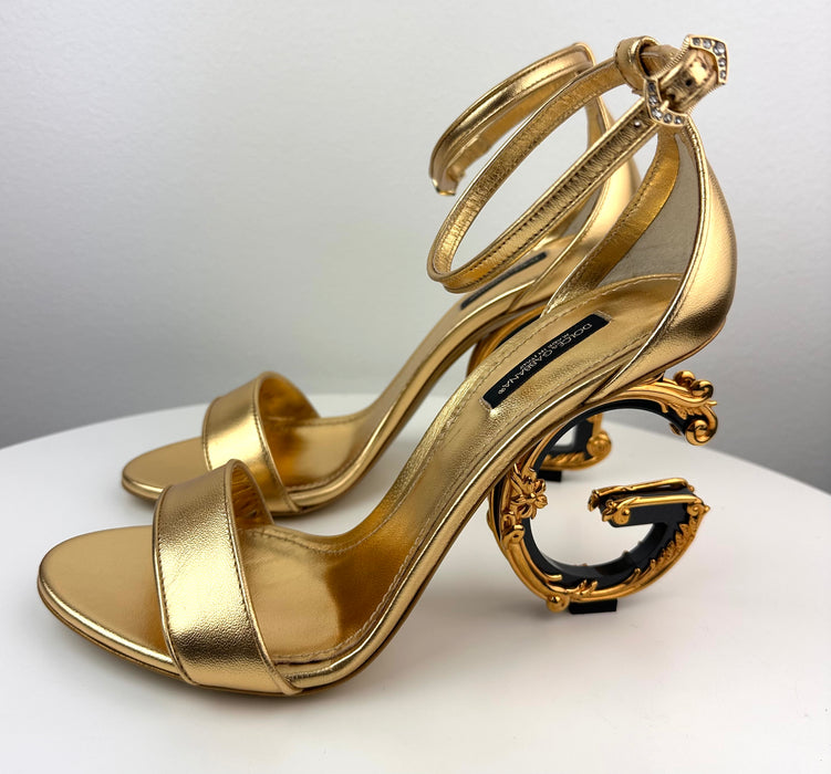 Dolce & Gabbana Gold Sandals with DG Baroque Heel