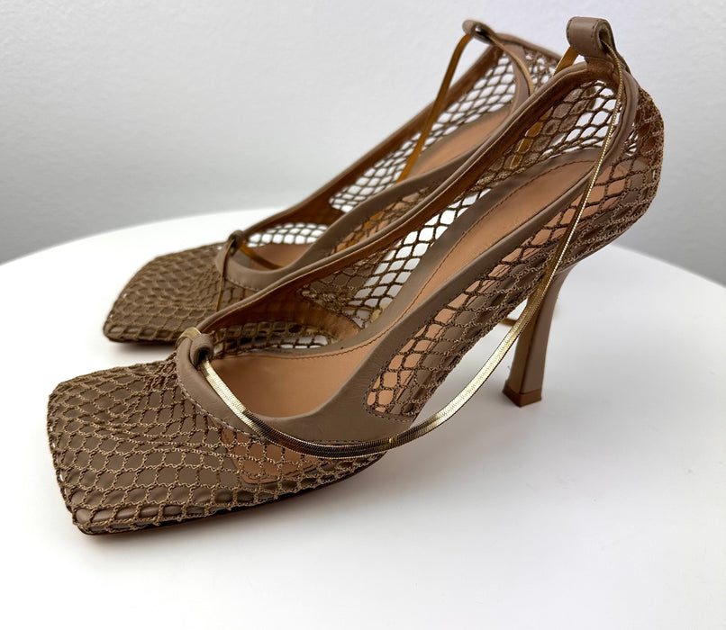 Bottega Veneta Mesh High Heel Sandal in Nude