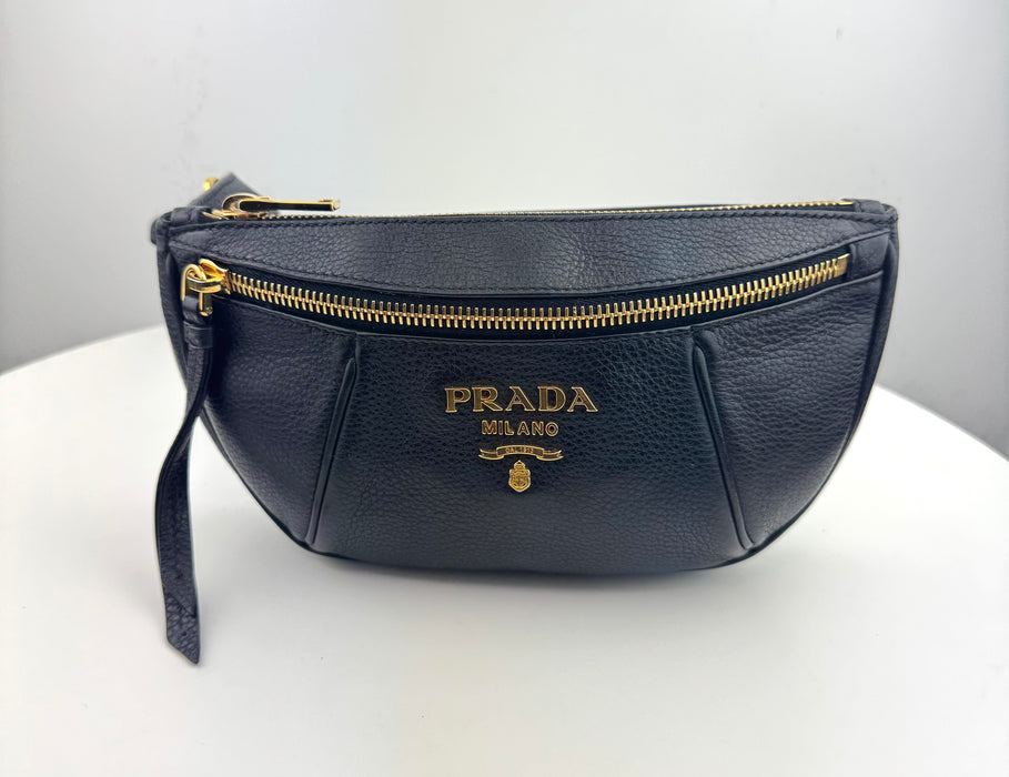 Prada Black Vitello Daino Leather Belt Bag