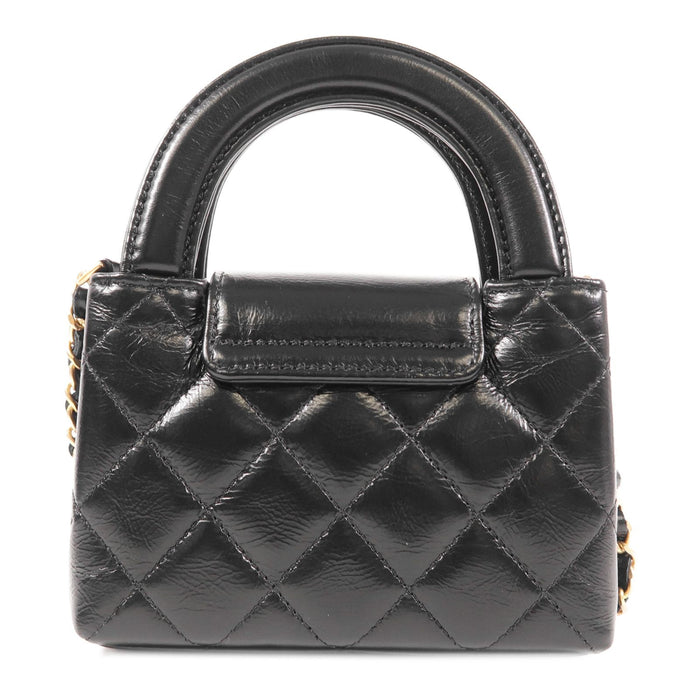 Chanel Shiny Aged Calfskin Quilted Mini Nano Kelly Shopper Black