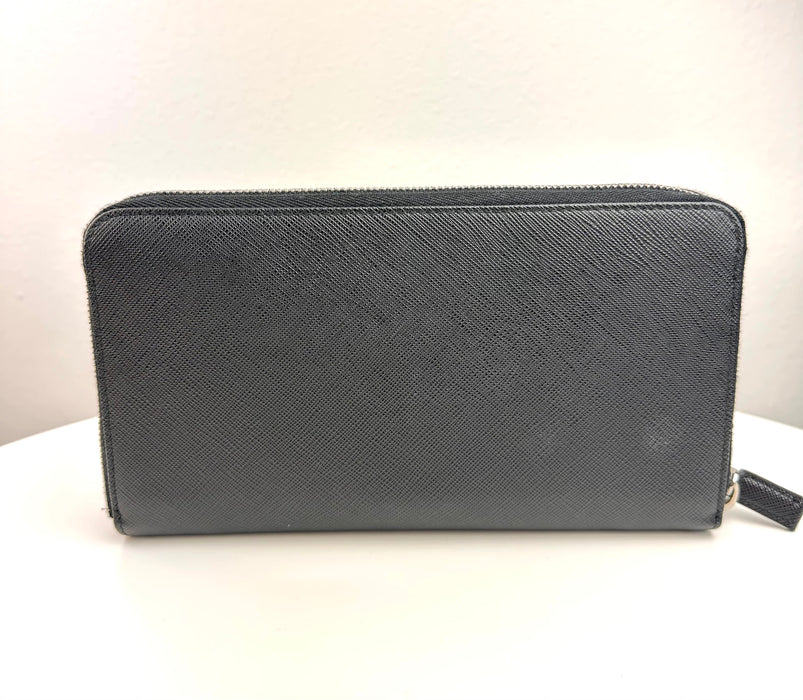 Prada Saffiano Leather Zippy Wallet Black