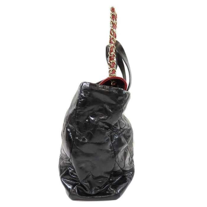 Chanel Black/Red Quilted Glazed Leather Large Portobello Tote
