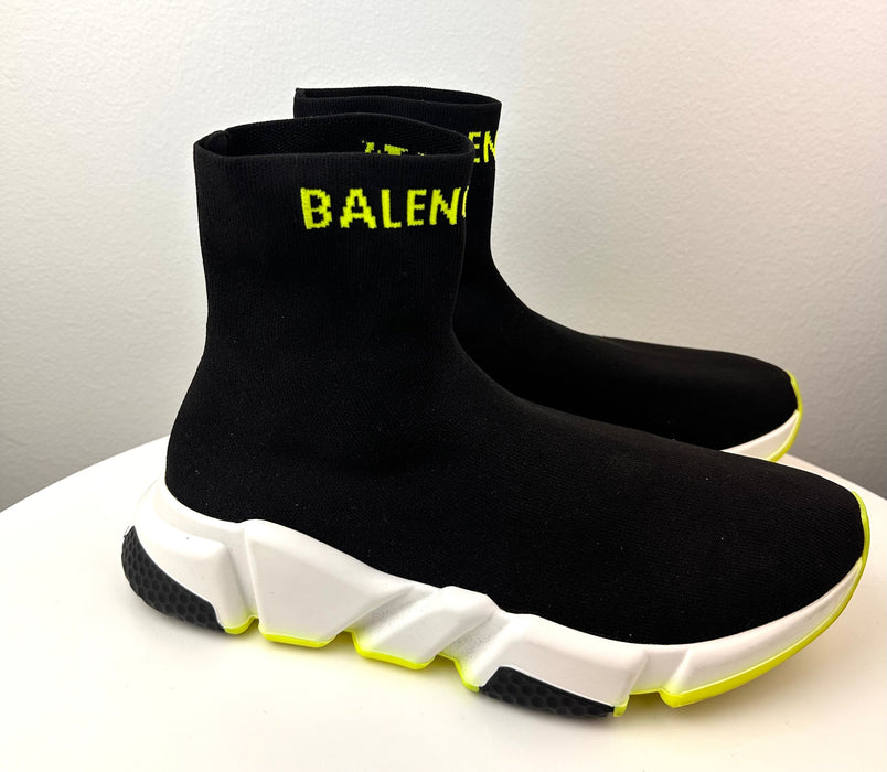 Balenciaga Speed Sneakers in Black and White with Lime Green