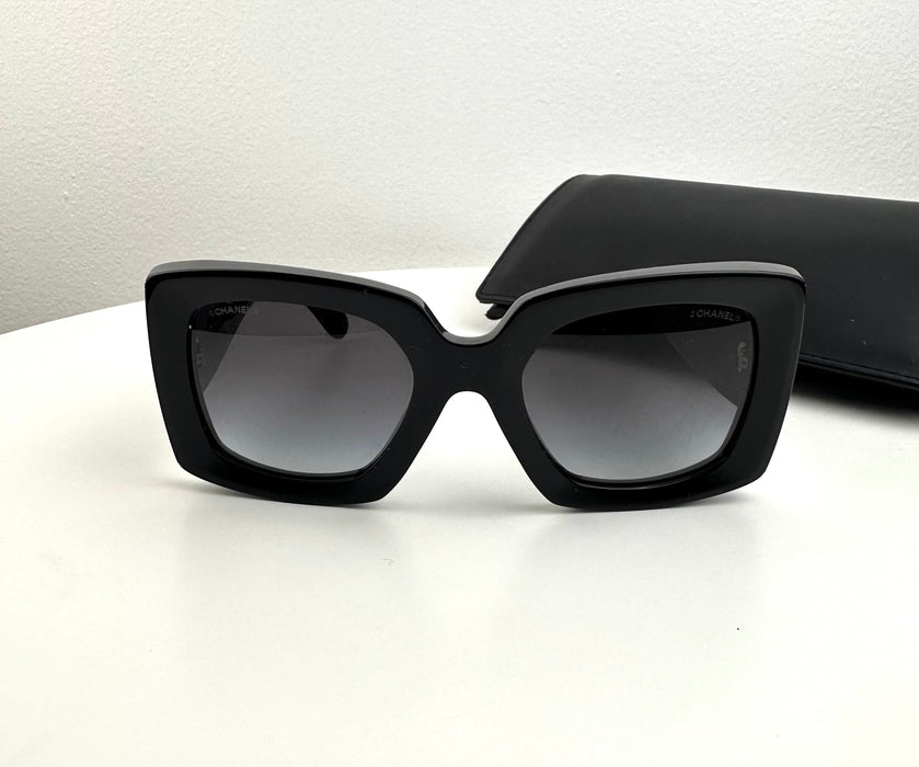 Chanel Black Rectangle Sunglasses with Gold
