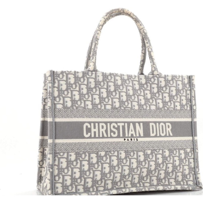 Dior Medium Dior Book Tote Ecru and Gray Dior Oblique Embroidery