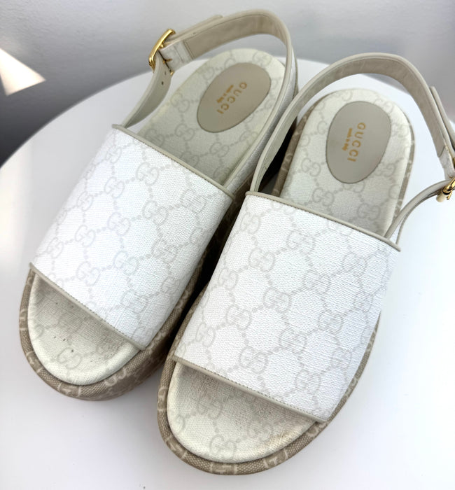 Gucci GG Supreme Monogram  Angelina Platform Slingback Sandals Mystic