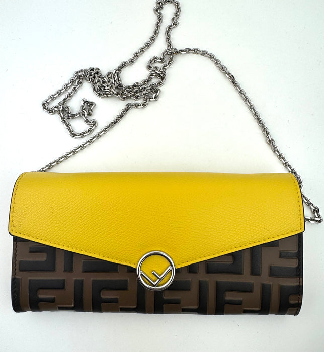 Fendi Continental Wallet with Chain in Yellow Leather