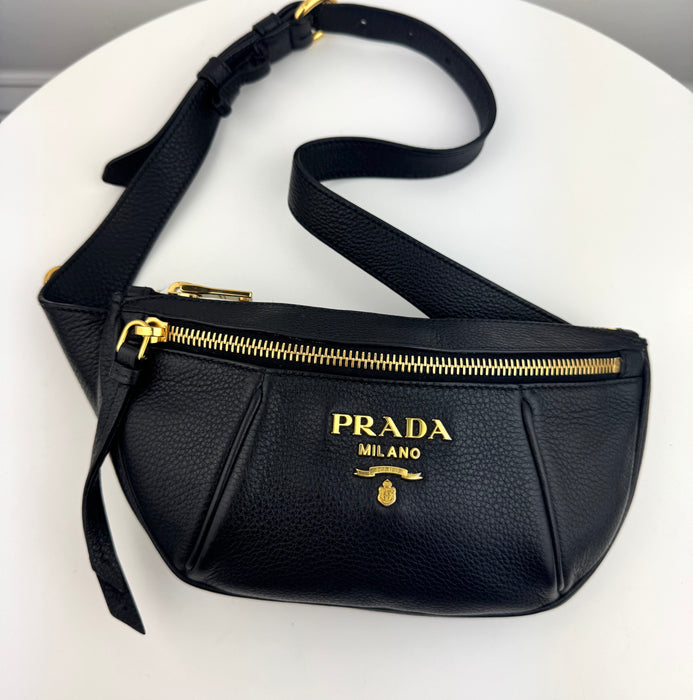 Prada Black Vitello Daino Leather Belt Bag