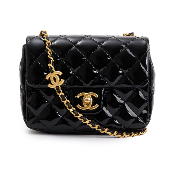 Chanel Black Quilted Patent Leather Coco De Toi Heart Square  Flap Bag
