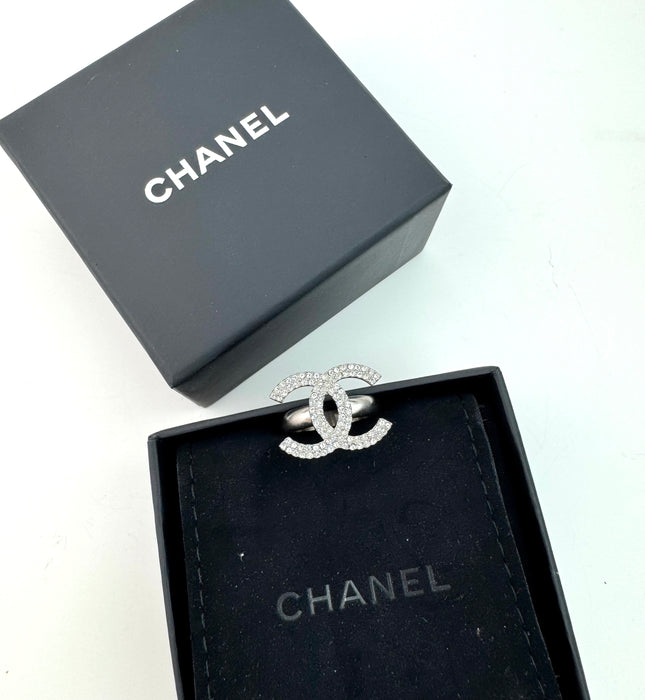 Chanel CC Silver Rhinestone Ring