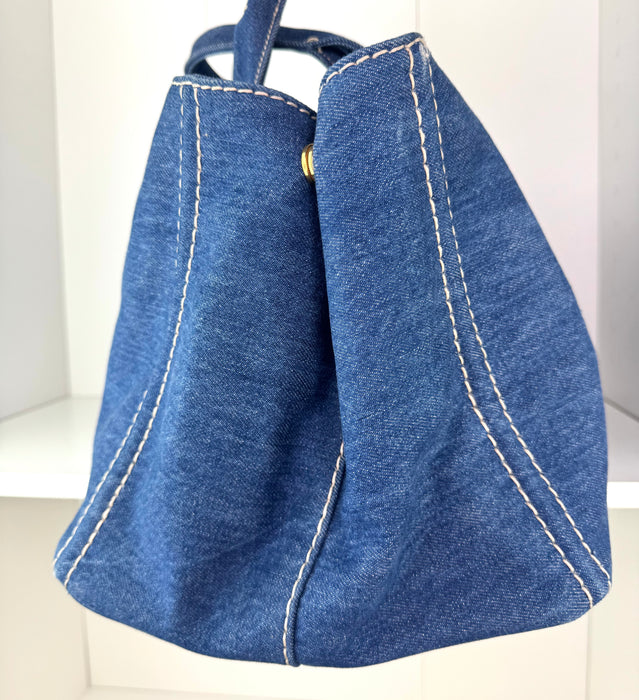 Prada Denim Canapa Logo Tote Avio