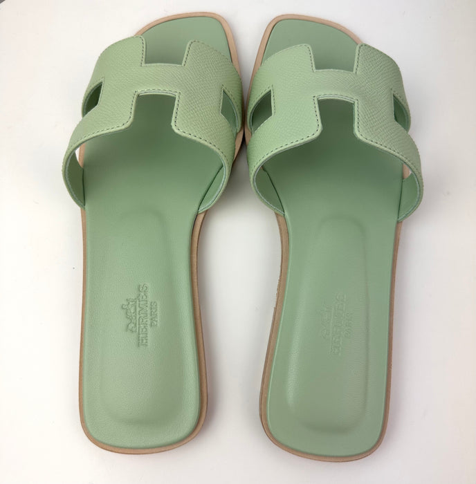 Hermes Epsom Oran Sandals Vert Jade