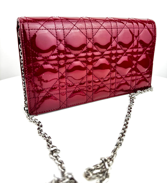 Dior Lady Dior Cherry Cannage Quilt Red Patent Chain Bag
