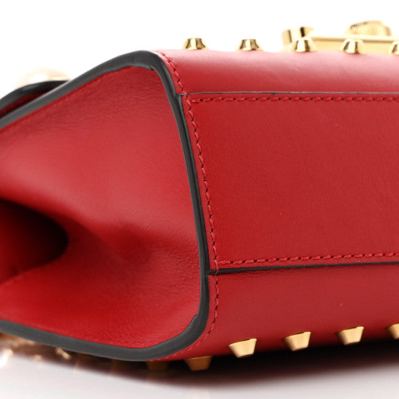 Gucci Calfskin Studded Small Padlock Shoulder Bag Hibiscus Red