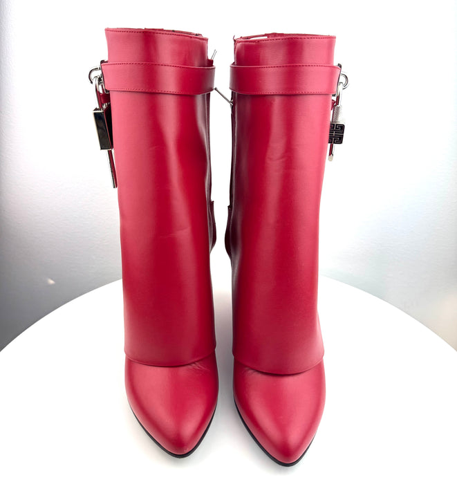 Givenchy Shark Lock Ankle Boots in Red Leather