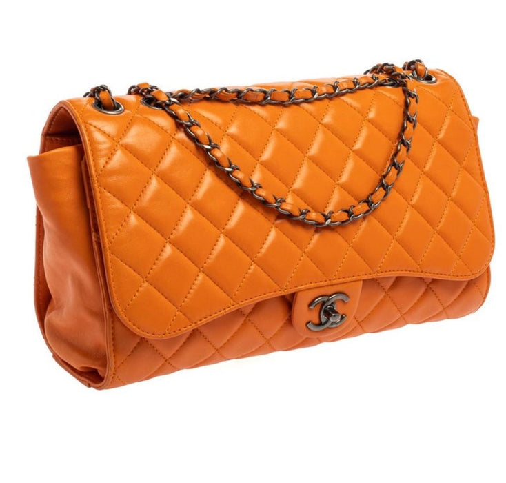 Chanel Orange Leather Grocery By Chanel Drawstring Flap Bag