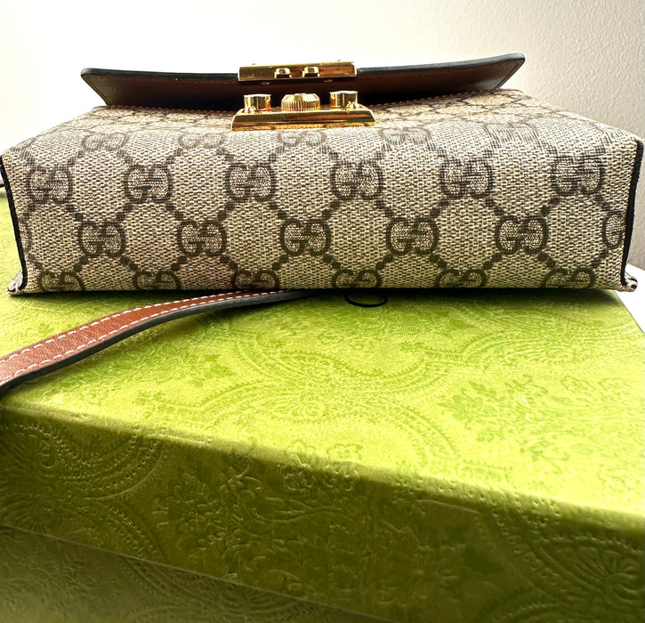 Gucci Padlock GG leather-trimmed shoulder bag