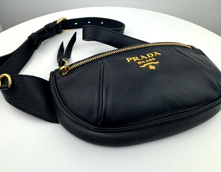 Prada Black Vitello Daino Leather Belt Bag