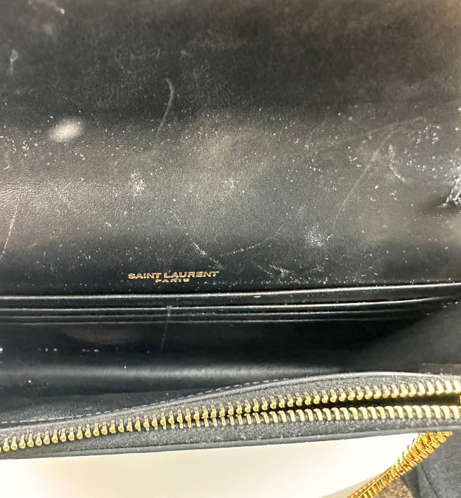 Saint Laurent Monogram Kate Tassel Wallet On Chain Croc Embossed